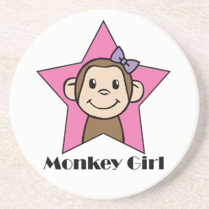 Cartoon Clip Art Smile Monkey Girl Pink Star Bow Coaster