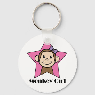 Cartoon Clip Art Smile Monkey Girl Pink Star Bow Key Ring