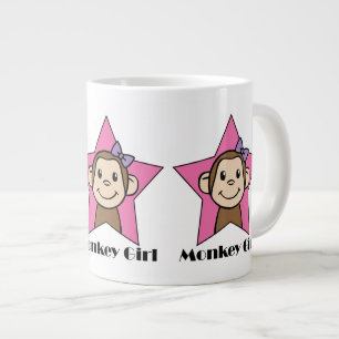 Cartoon Clip Art Smile Monkey Girl Pink Star Bow Large Coffee Mug