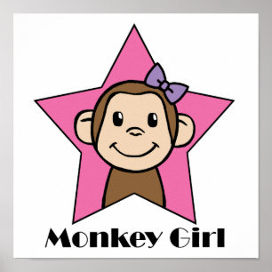 Cartoon Clip Art Smile Monkey Girl Pink Star Bow Poster