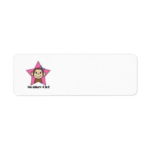 Cartoon Clip Art Smile Monkey Girl Pink Star Bow Return Address Label
