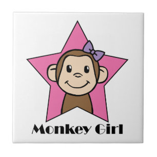 Cartoon Clip Art Smile Monkey Girl Pink Star Bow Tile