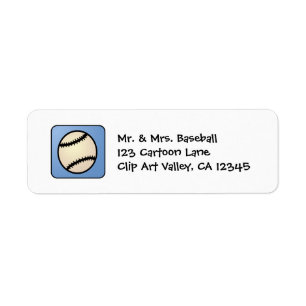 Cartoon Clip Art Sports, Baseball, Blue Background Return Address Label