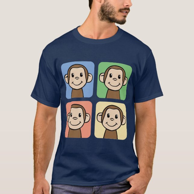 Cartoon Clip Art with 4 Happy Monkeys T-Shirt (Front)