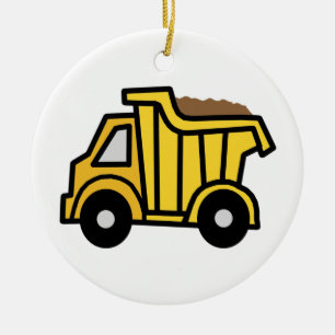 Cartoon Clip Art with a Construction Dump Truck Ceramic Ornament
