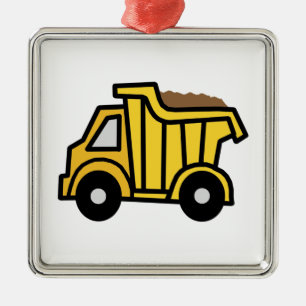Cartoon Clip Art with a Construction Dump Truck Metal Ornament