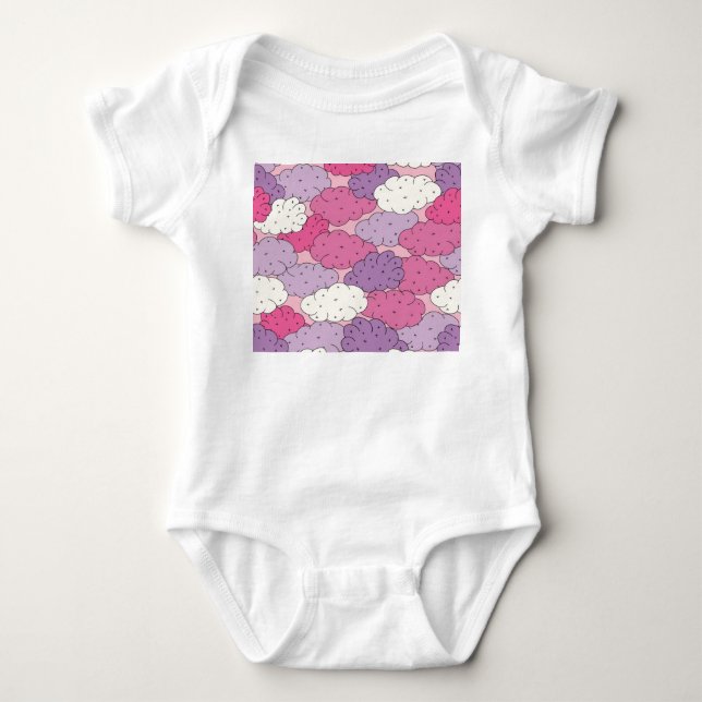 Cartoon clouds, fun vintage repeat. baby bodysuit (Front)