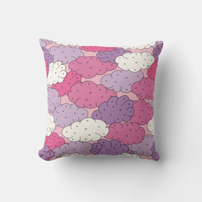 Cartoon clouds, fun vintage repeat. cushion (Front)