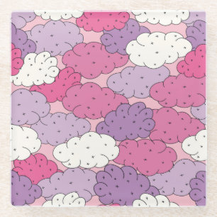 Cartoon clouds, fun vintage repeat. glass coaster