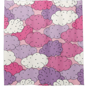 Cartoon clouds, fun vintage repeat. shower curtain