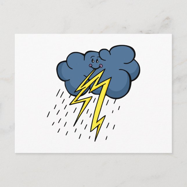 Cartoon Cloudy Sky Thunder & Lightning Storm Postcard (Front)
