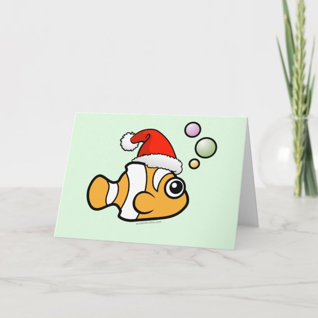 Cartoon Clownfish Santa Holiday Card (Front)