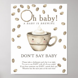Cartoon coffee baby shower - Don't say baby Poster