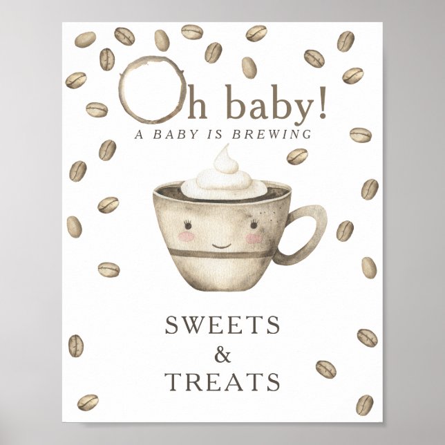Cartoon Coffee Baby shower SWEETS AND TREATS Poster (Front)