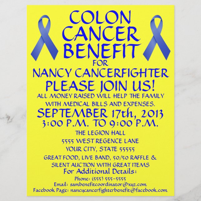Cartoon Colon Cancer Benefit Flyer (Front)