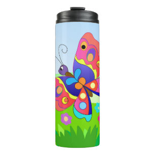Cartoon Colorfoul butterflies and flowers Thermal Tumbler