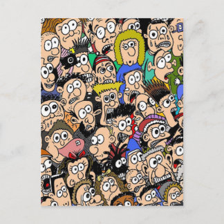 Cartoon Colour Crowd Scene by Sam Backhouse Postcard