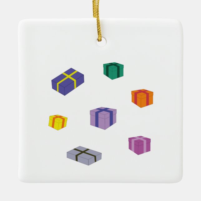 Cartoon Coloured Gift Boxes Ceramic Ornament (Front)