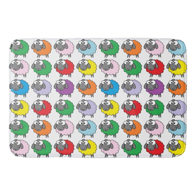 Cartoon Colourful Sheep Pattern Bath Mat (Front)