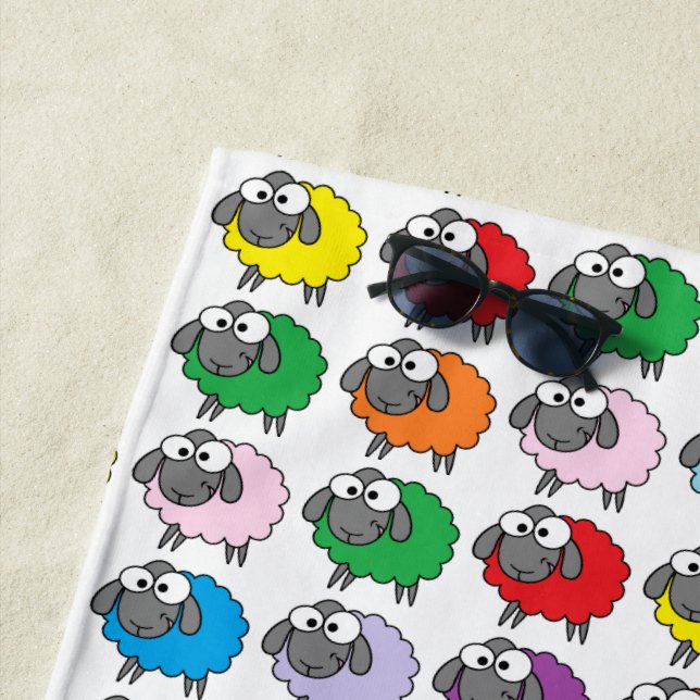 Cartoon Colourful Sheep Pattern Beach Towel (In Situ)