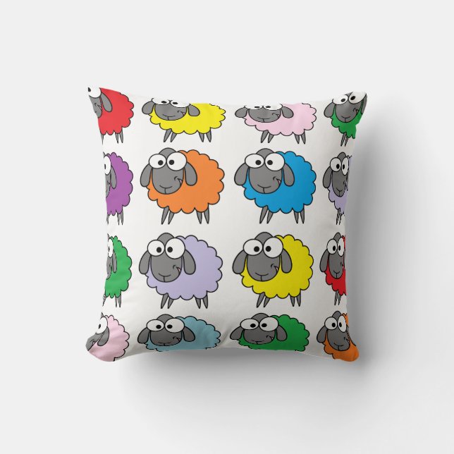 Cartoon Colourful Sheep Pattern Cushion (Front)