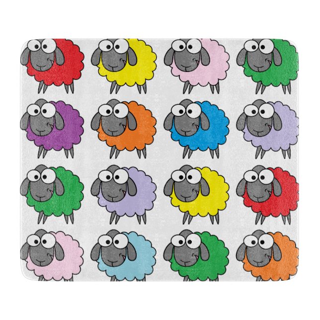 Cartoon Colourful Sheep Pattern Cutting Board (Front)