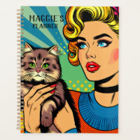 Cartoon Comic Pop Art Women and Cat Personalised