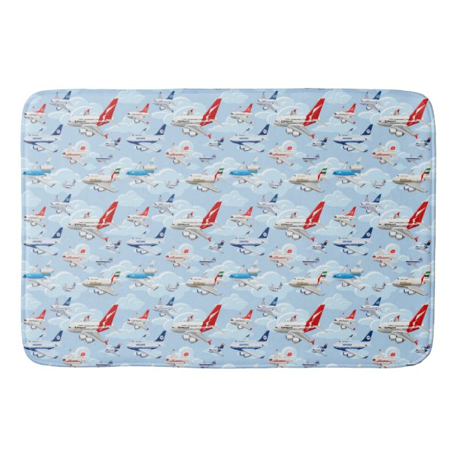 Cartoon commercial aeroplanes seamless pattern fab bath mat (Front)
