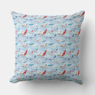 Cartoon commercial aeroplanes seamless pattern fab cushion