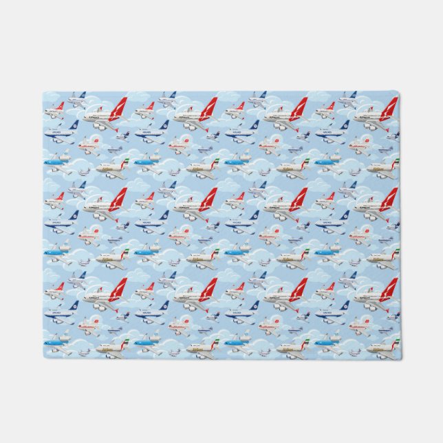 Cartoon commercial aeroplanes seamless pattern fab doormat (Front)