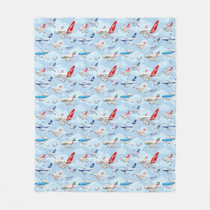 Cartoon commercial aeroplanes seamless pattern fab fleece blanket