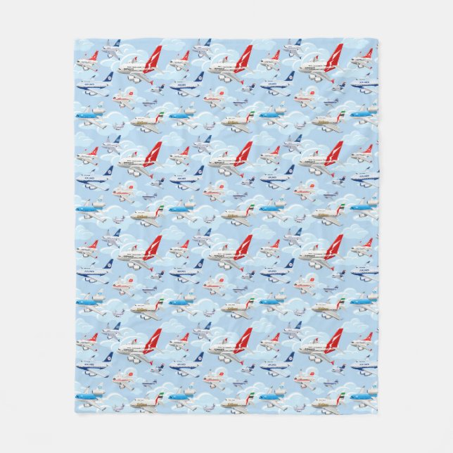 Cartoon commercial aeroplanes seamless pattern fab fleece blanket (Front)