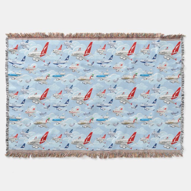 Cartoon commercial aeroplanes seamless pattern fab throw blanket (Front)