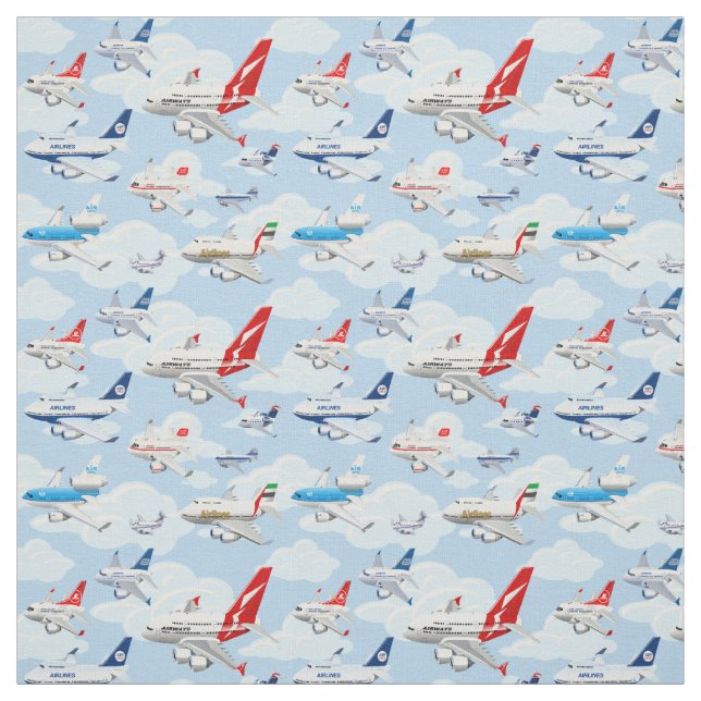 Cartoon commercial aeroplanes seamless pattern fabric (Swatch)