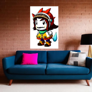 Cartoon cool alien girl AI Art Poster
