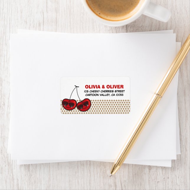 Cartoon Cool Party Cherries Twins Birthday Address Label (Insitu)