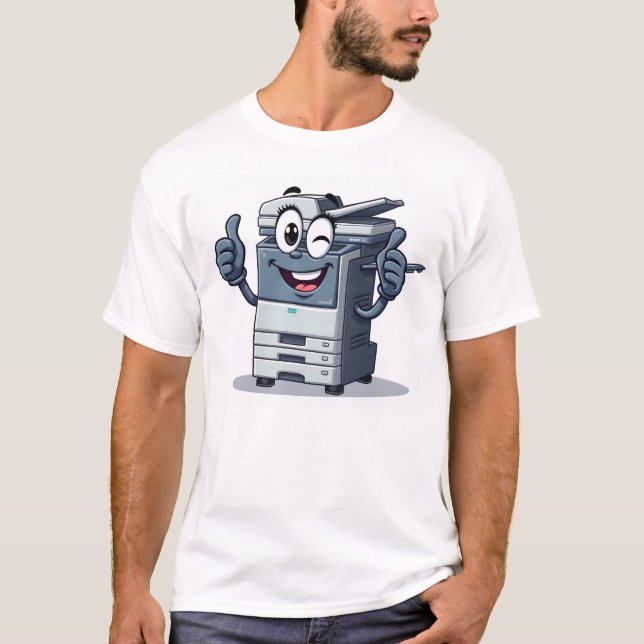 Cartoon Copier Machine Mascot with Legs and Big Ey T-Shirt (Front)