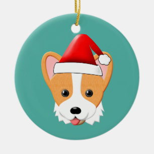 Cartoon Corgi Christmas Santa Hat Ceramic Ornament