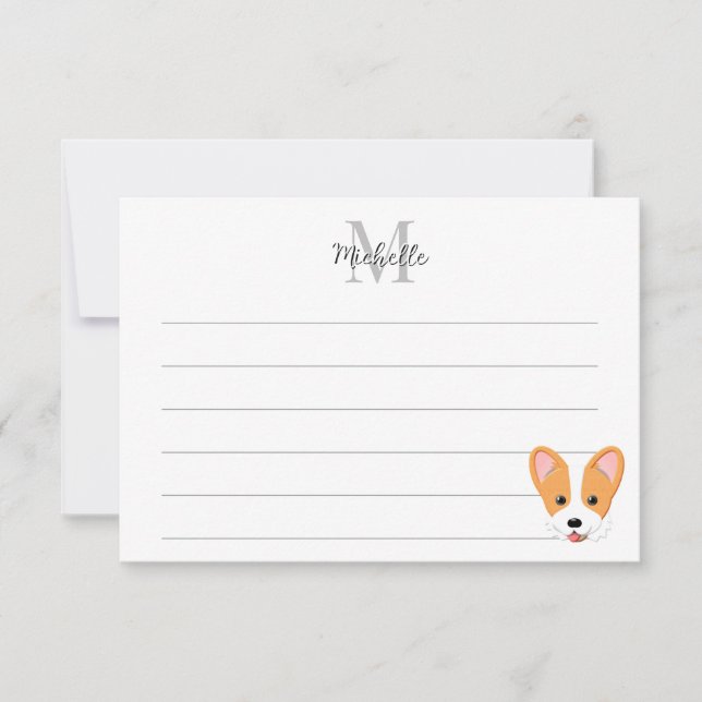 Cartoon Corgi Custom Lined Monogram Card (Front)