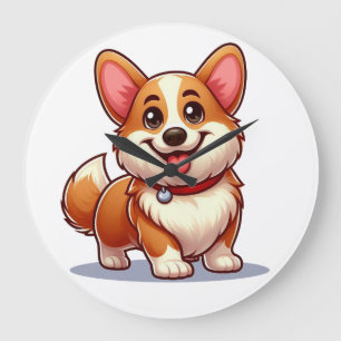 Cartoon Corgi Large Clock