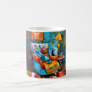 Cartoon Cosy Cat in Armchair Coffee Mug