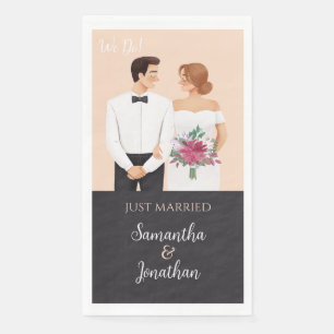 Cartoon Couple Modern Wedding Napkin