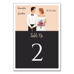 Cartoon Couple Modern Wedding Table Number Card