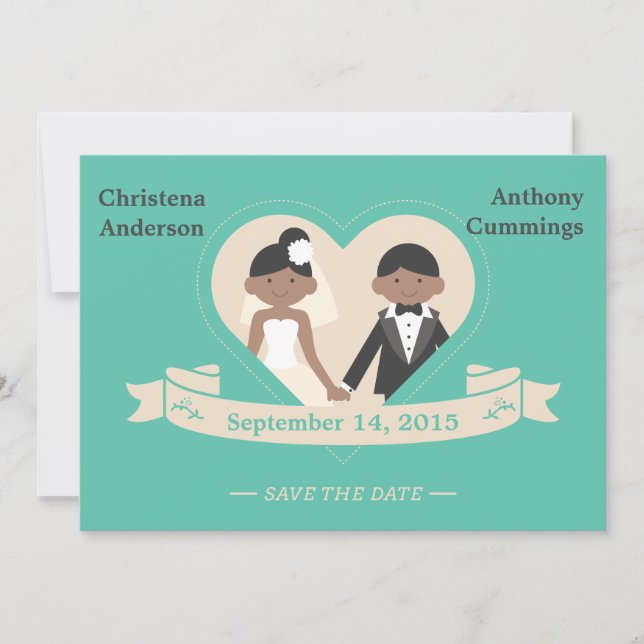 Cartoon Couple Save The Date Announcement (LAA) (Front)