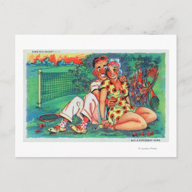 Cartoon Couple with Tennis Gear Postcard (Front)