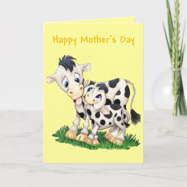 Cartoon Cow and Calf Mother's Day Card (Blank) (Front)