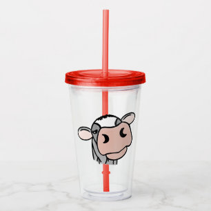 cartoon cow black white pink kiss grey farm animal acrylic tumbler