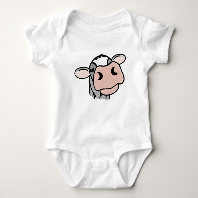 cartoon cow black white pink kiss grey farm animal baby bodysuit (Front)