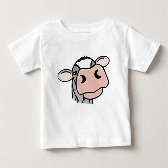 cartoon cow black white pink kiss grey farm animal baby T-Shirt (Front)