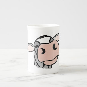 cartoon cow black white pink kiss grey farm animal bone china mug